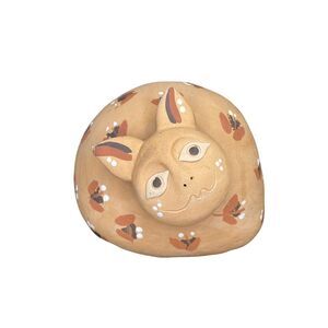 Terracotta Clay Cat Figurine Folk Art Southwestern Stamped‎ Wonky Smile Derpy